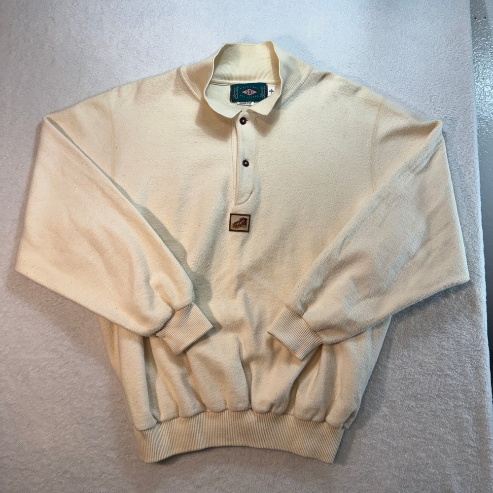 Vintage SDI Original Cream Cotton Sweatshirt Made in Canada Hiking Boot Patch S